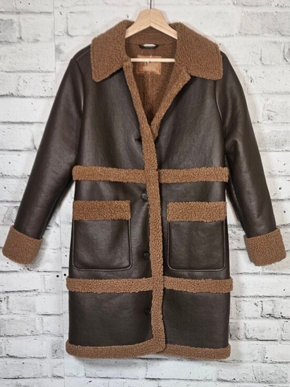 Bearpaw Womens Small Brown Faux Shearling Long Teddy Coat